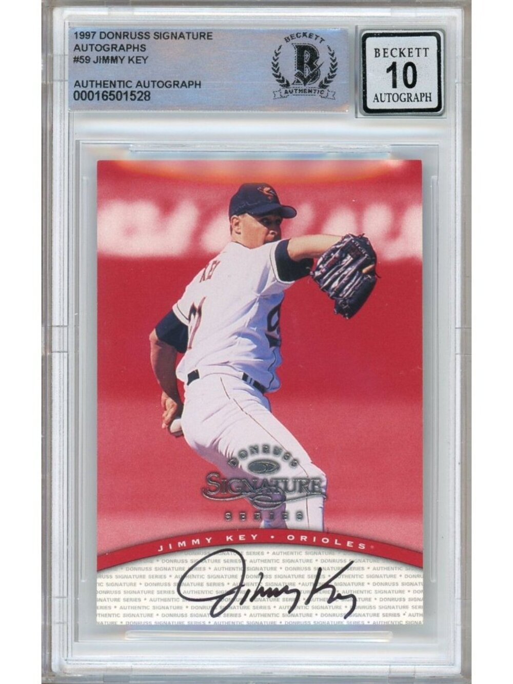 Jimmy Key Signed 1997 Donruss Signature #59 Orioles Beckett Slabbed BGS Auto 10
